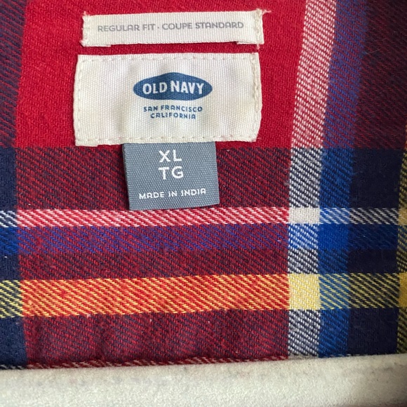 Old Navy Button Down Mens Size XL Plaid Red Bleached Long Sleeve Custom Unique - Picture 4 of 8